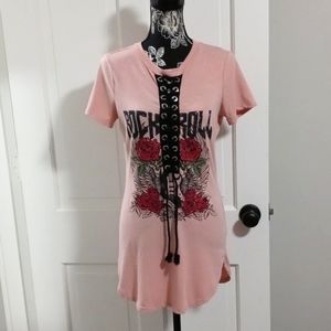 💋It Girl💋 - Blush Pink Rock 'N Roll Forever Lace-Up Tee